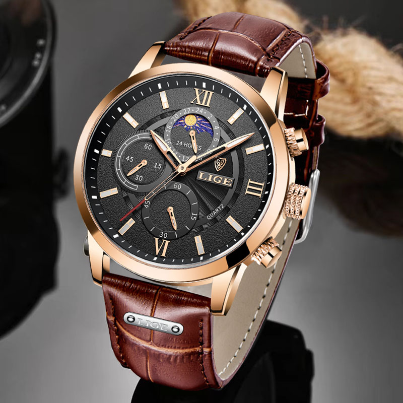 LIGE 패션 남성 시계 캐주얼 비즈니스 가죽 시계 남 - Smartwatch Watches Brands For Men 리뷰 및 가격