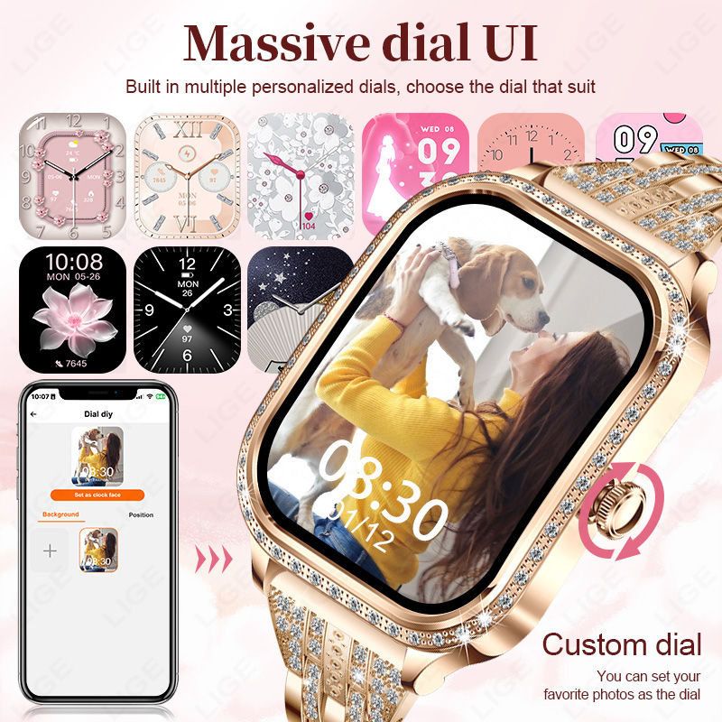 LIGE 스마트 시계 여성 방수 블루투스 통화 스마트  - Smartwatch Ladies Watches For Women 리뷰 및 가격