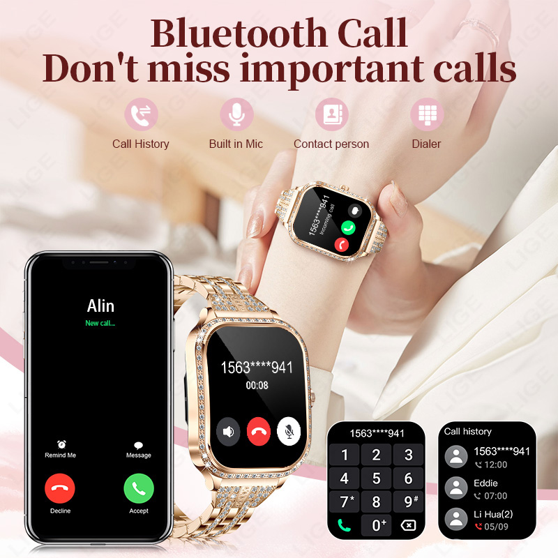 LIGE 스마트 시계 여성 방수 블루투스 통화 스마트  - Smartwatch Ladies Watches For Women 리뷰 및 가격