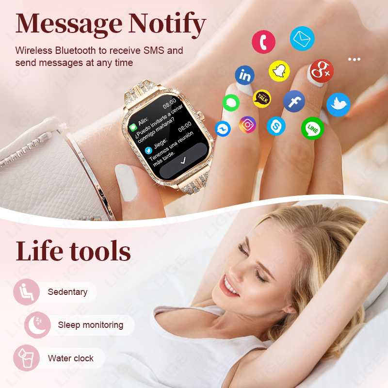 LIGE 스마트 시계 여성 방수 블루투스 통화 스마트  - Smartwatch Ladies Watches For Women 리뷰 및 가격